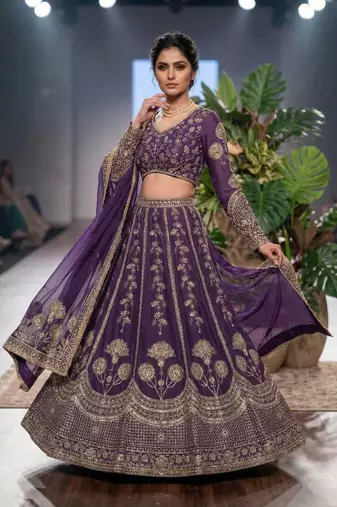 Purple Embroidered lehenga Set