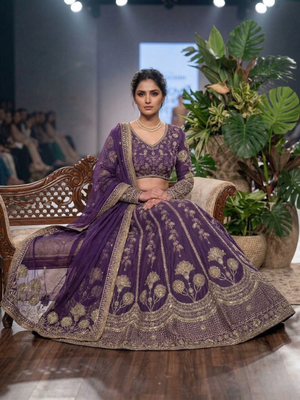 Purple Embroidered lehenga Set 3