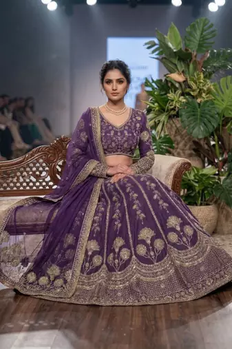 Purple Embroidered lehenga Set