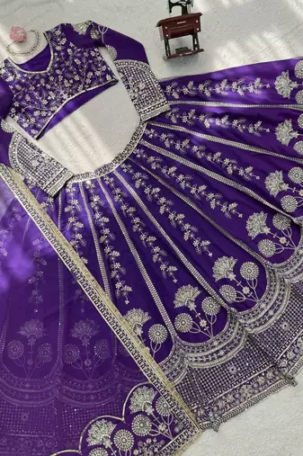 Purple Embroidered lehenga Set