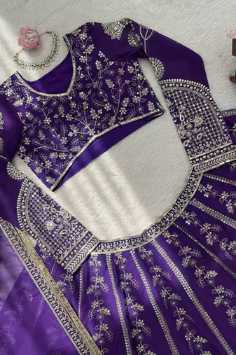 Purple Embroidered lehenga Set