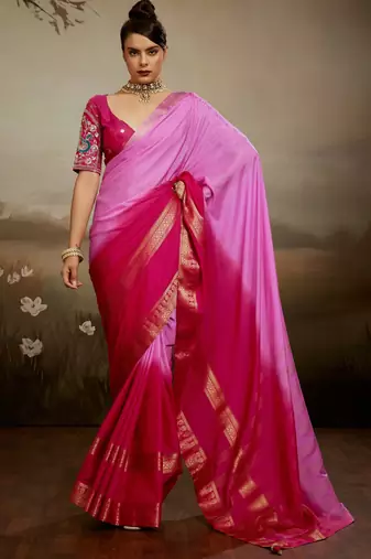 Soft chiffon saree with summer gradient shades & zari woven chit pallu