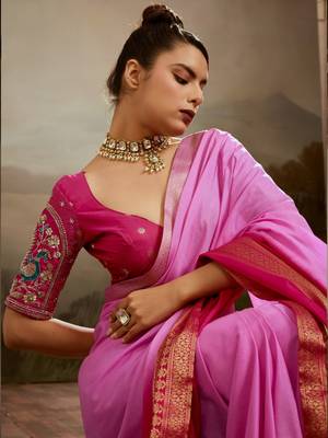 Soft chiffon saree with summer gradient shades & zari woven chit pallu 2