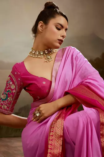Soft chiffon saree with summer gradient shades & zari woven chit pallu