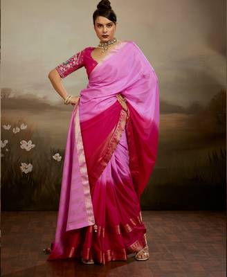 Soft chiffon saree with summer gradient shades & zari woven chit pallu 4