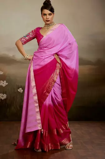 Soft chiffon saree with summer gradient shades & zari woven chit pallu