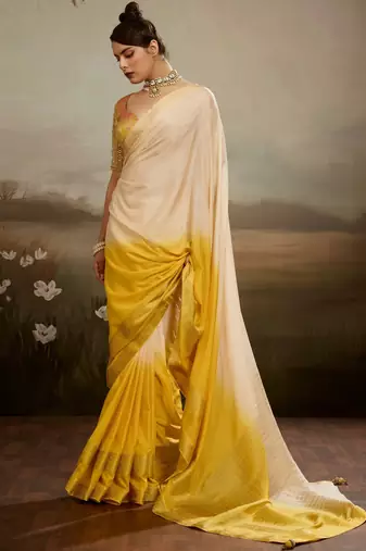Soft chiffon saree with summer gradient shades & zari woven chit pallu