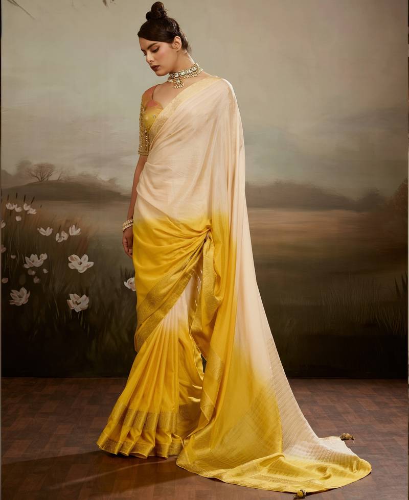 Soft chiffon saree with summer gradient shades & zari woven chit pallu