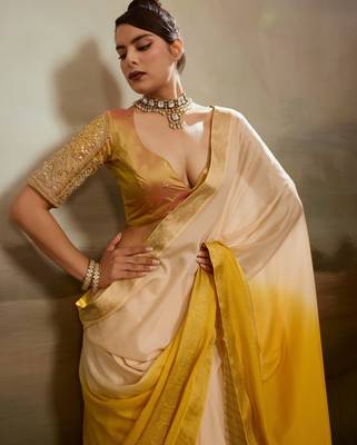 Soft chiffon saree with summer gradient shades & zari woven chit pallu 2