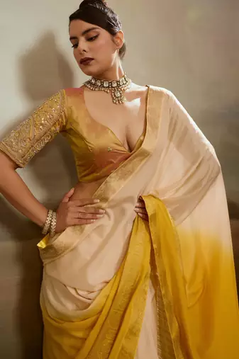 Soft chiffon saree with summer gradient shades & zari woven chit pallu