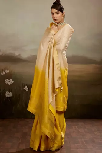 Soft chiffon saree with summer gradient shades & zari woven chit pallu