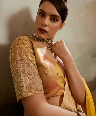 Soft chiffon saree with summer gradient shades & zari woven chit pallu 4