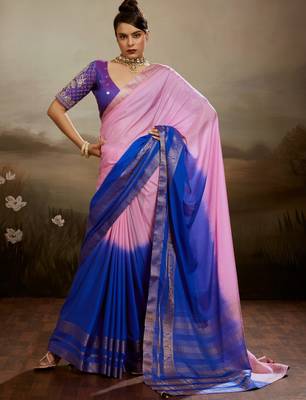 Soft chiffon saree with summer gradient shades & zari woven chit pallu 1
