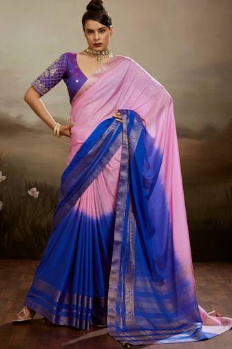 Soft chiffon saree with summer gradient shades & zari woven chit pallu