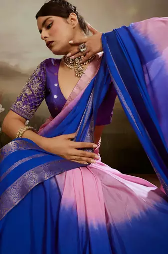Soft chiffon saree with summer gradient shades & zari woven chit pallu