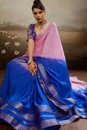 Soft chiffon saree with summer gradient shades & zari woven chit pallu