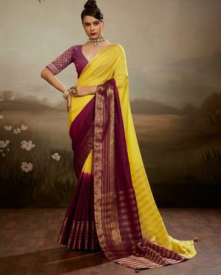 Soft chiffon saree with summer gradient shades & zari woven chit pallu 1