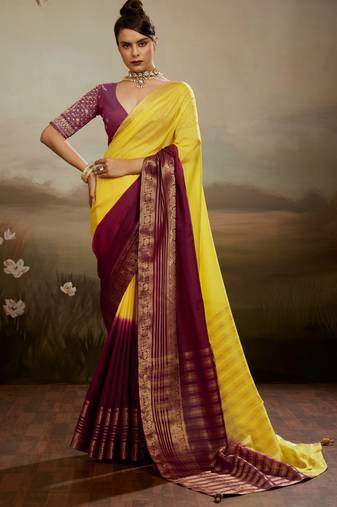 Soft chiffon saree with summer gradient shades & zari woven chit pallu