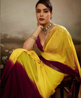 Soft chiffon saree with summer gradient shades & zari woven chit pallu 2
