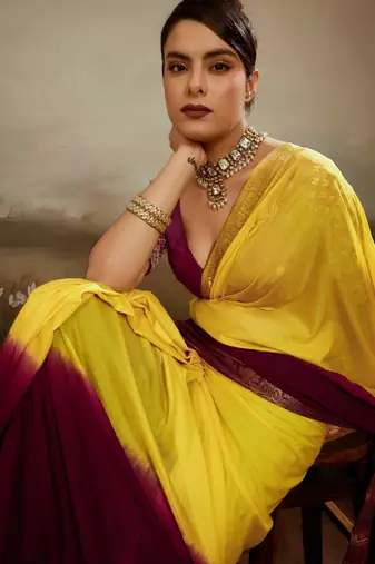 Soft chiffon saree with summer gradient shades & zari woven chit pallu