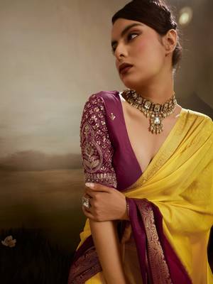 Soft chiffon saree with summer gradient shades & zari woven chit pallu 3