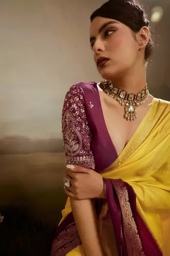 Soft chiffon saree with summer gradient shades & zari woven chit pallu