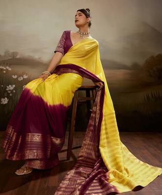 Soft chiffon saree with summer gradient shades & zari woven chit pallu 4