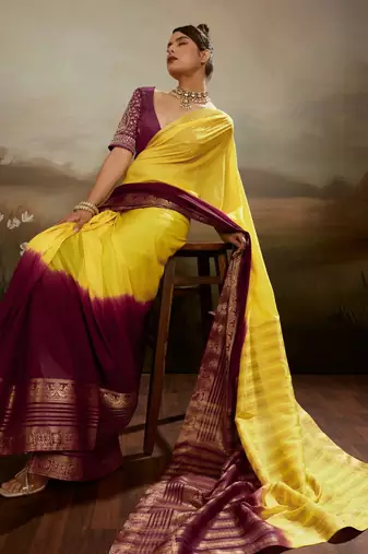 Soft chiffon saree with summer gradient shades & zari woven chit pallu