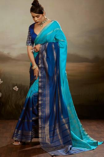 Soft chiffon saree with summer gradient shades & zari woven chit pallu