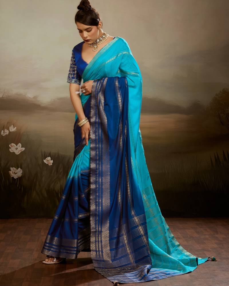 Soft chiffon saree with summer gradient shades & zari woven chit pallu