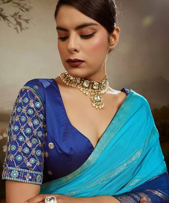 Soft chiffon saree with summer gradient shades & zari woven chit pallu 2