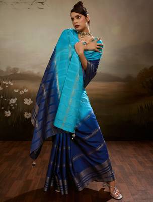 Soft chiffon saree with summer gradient shades & zari woven chit pallu 3