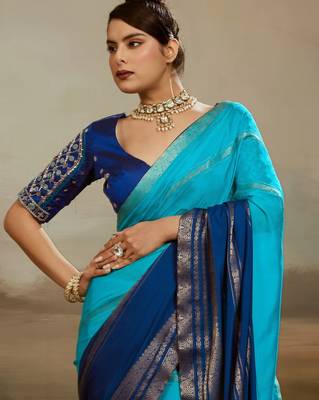 Soft chiffon saree with summer gradient shades & zari woven chit pallu 4