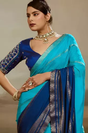 Soft chiffon saree with summer gradient shades & zari woven chit pallu