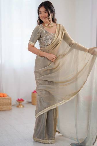 Heavy fendy silk ready-to-wear saree with elegant lace & designer blouse
