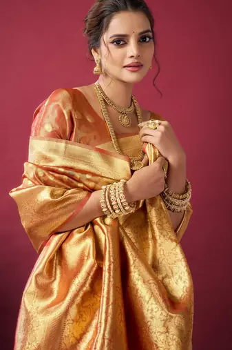 Elegant tissue silk blend saree with zhallar border  lightweight & shimmering drapape