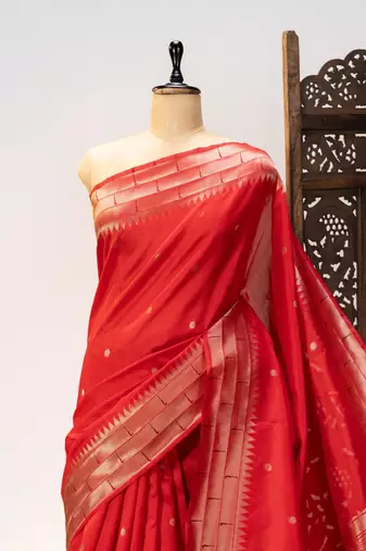 Soft khadi raw silk blend saree with meena weaving paithani pallu & triple muniya temple border  rich zari work
