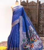 Soft khadi raw silk saree with meena weaving paithani pallu & triple muniya temple border     rich zari work