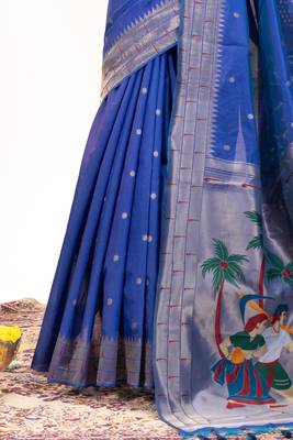 Soft khadi raw silk blend saree with meena weaving paithani pallu & triple muniya temple border rich zari work 2