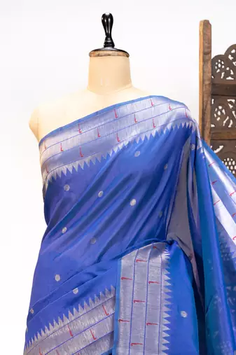 Soft khadi raw silk blend saree with meena weaving paithani pallu & triple muniya temple border  rich zari work
