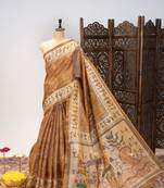 Premium soft pure tissue tussar silk saree with warli printed pallu & contrast border – traditional print