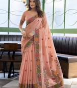 Linen jacquard handloom saree with fancy tassels – elegant textured weave