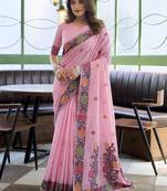 Linen jacquard handloom saree with fancy tassels – elegant textured weave