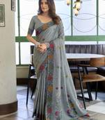 Linen jacquard handloom saree with fancy tassels – elegant textured weave