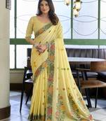 Linen jacquard handloom saree with fancy tassels – elegant textured weave