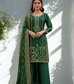 Green Silk  Embroidered and sequence Work Kurta Palazzo and Dupatta 3pc set