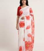 Red woven linen saree with blouse piece