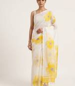 Yellow woven linen saree with blouse piece