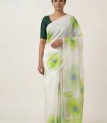 Green woven linen saree with blouse piece
