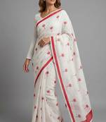 White woven linen saree with blouse piece